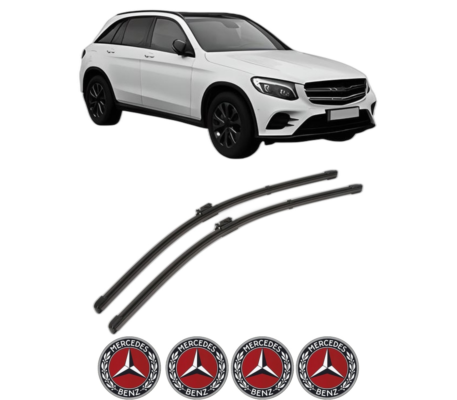 Set stergatoare auto MERCEDES-BENZ GLC (X253) din 2015-2022, pentru parbriz auto, 2 bucati, Valeo Silencio Xtrm, din cauciuc siliconat rezistent, 4 Stickere Auto MERCEDES-BENZ