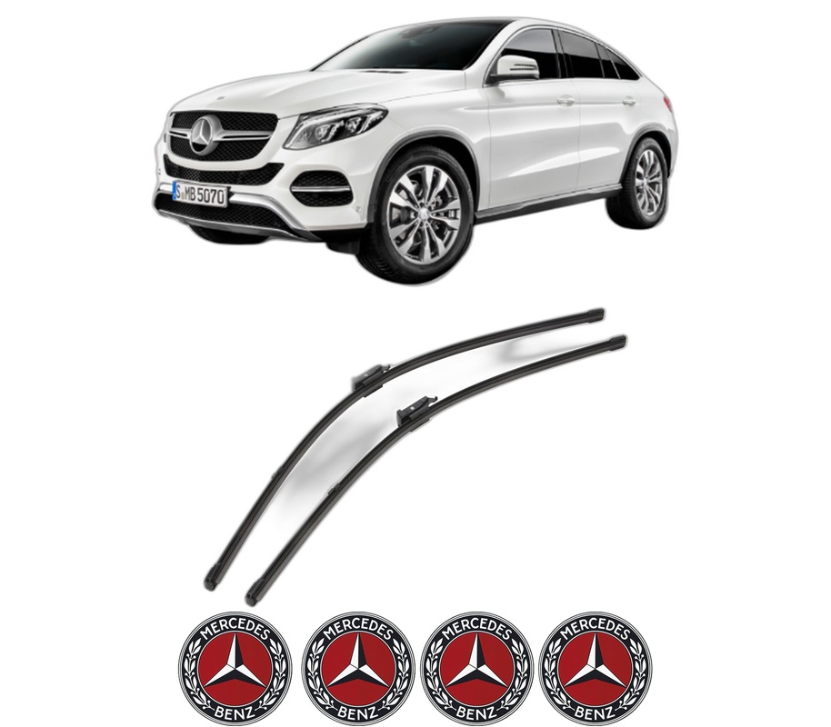Set stergatoare auto MERCEDES-BENZ GLE Coupe (C292) din 2015-2019, pentru parbriz auto, 2 bucati, Valeo Silencio Xtrm, din cauciuc siliconat rezistent, 4 Stickere Auto MERCEDES-BENZ