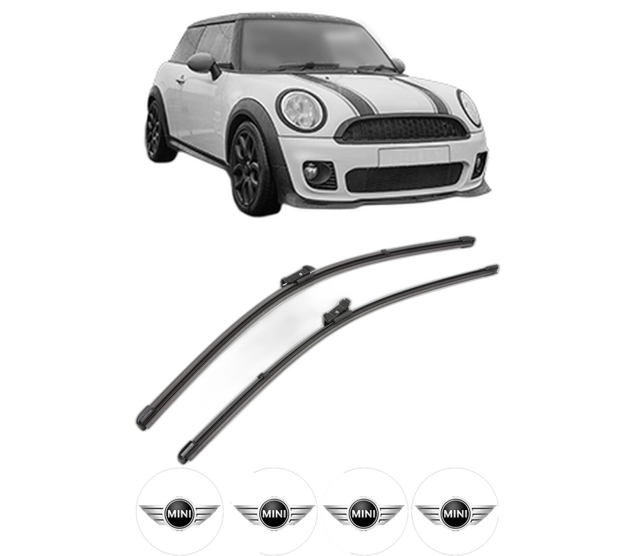 Set stergatoare auto MINI MINI CLUBMAN (F54) din 2014-2024, pentru parbriz auto, 2 bucati, Valeo Silencio, din cauciuc siliconat rezistent, 4 Stickere Auto MINI