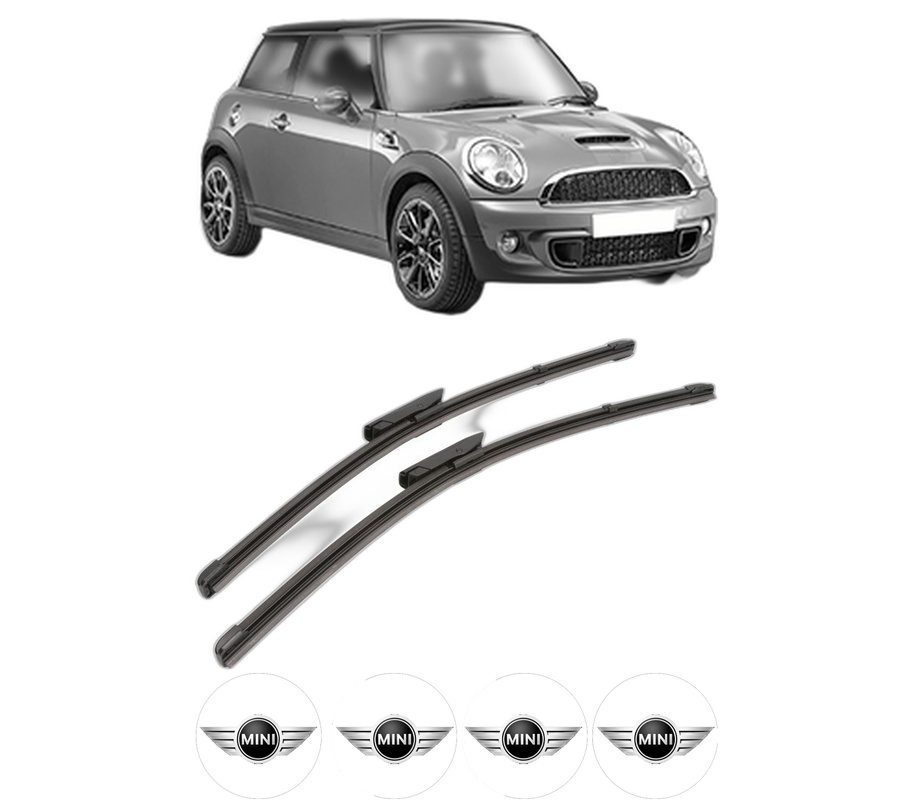Set stergatoare auto MINI MINI (R56) din 2006-2013, pentru parbriz auto, 2 bucati, Valeo Silencio Xtrm, din cauciuc siliconat rezistent, 4 Stickere Auto MINI