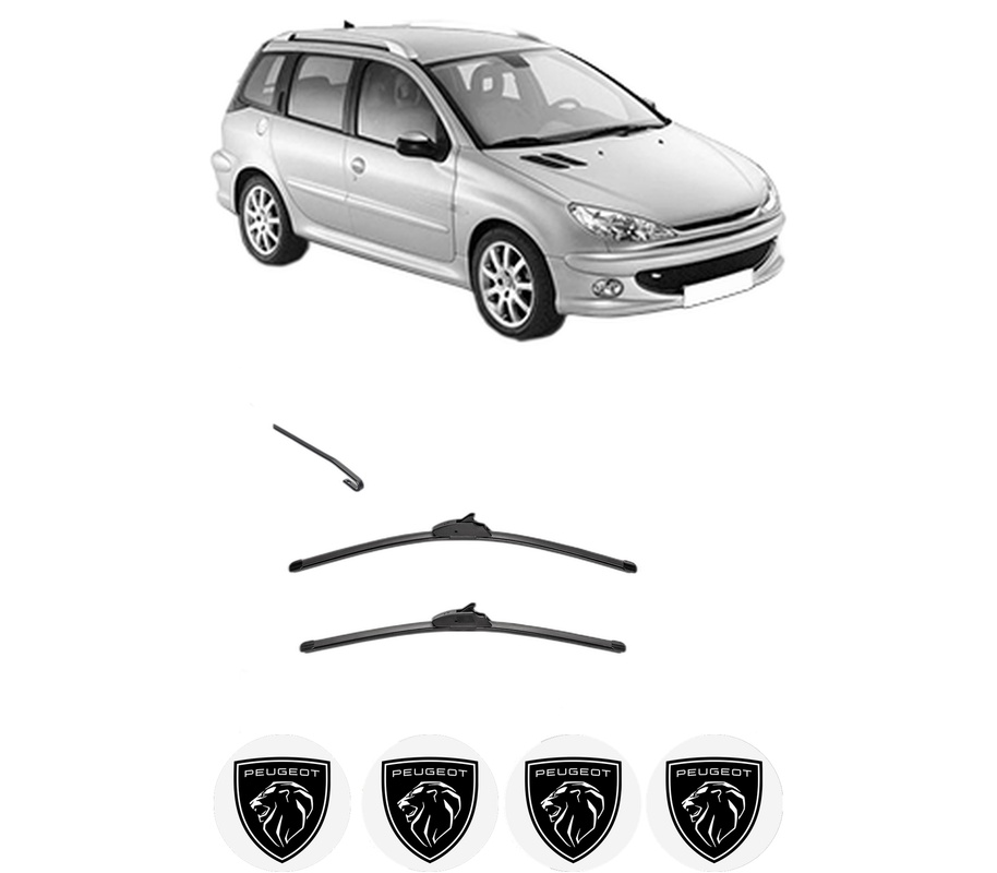Set stergatoare auto PEUGEOT 206 SW (2E/K) din 2002-2008, pentru parbriz auto, 2 bucati, Valeo Silencio, din cauciuc siliconat rezistent, 4 Stickere Auto PEUGEOT