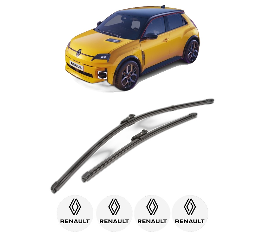 Set stergatoare auto RENAULT 5 din 2024, pentru parbriz auto, 2 bucati, Valeo Silencio Xtrm, din cauciuc siliconat rezistent, 4 Stickere Auto RENAULT