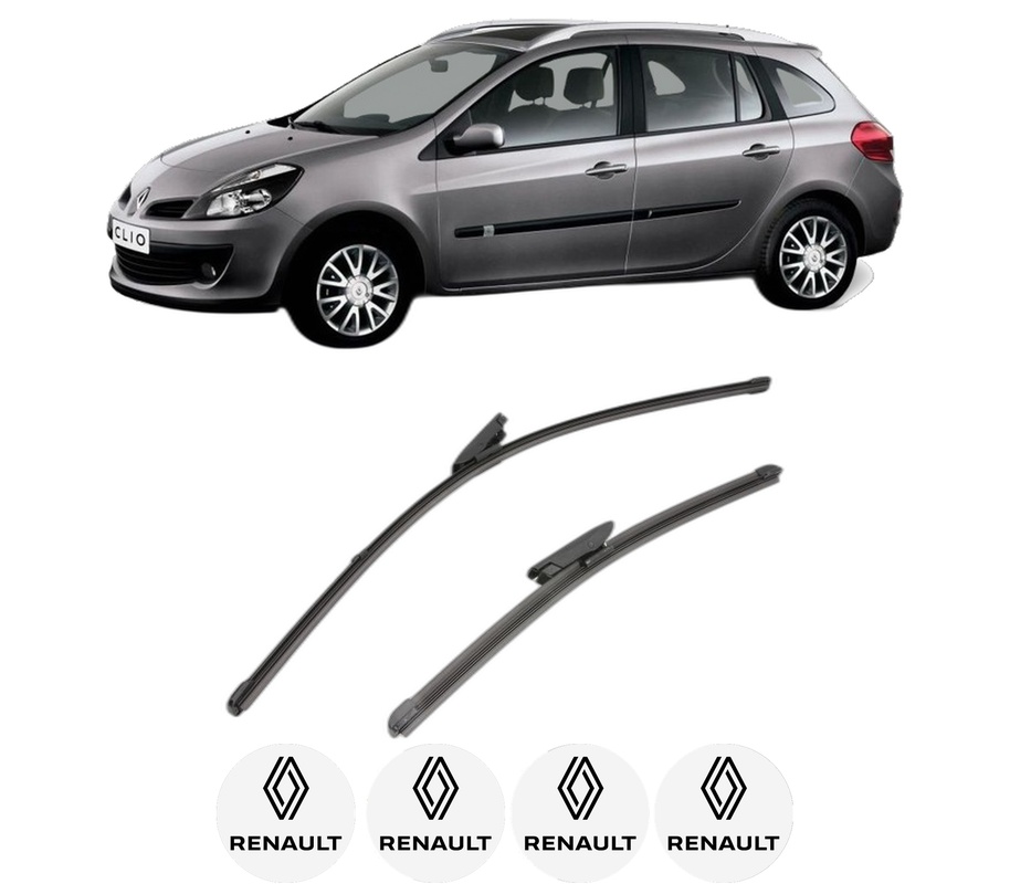 Set stergatoare auto RENAULT CLIO III Grandtour (KR0/1_) din 2007-2014, pentru parbriz auto, 2 bucati, Valeo Silencio Xtrm, din cauciuc siliconat rezistent, 4 Stickere Auto RENAULT