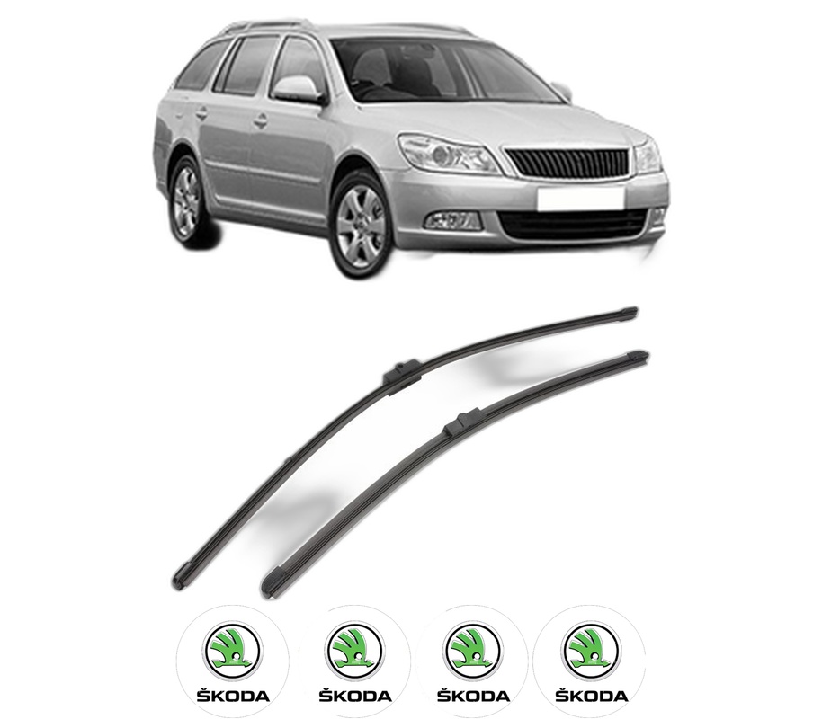 Set stergatoare auto SKODA OCTAVIA II Combi (1Z5) din 2004-2013, pentru parbriz auto, 2 bucati, Valeo Silencio Xtrm, din cauciuc siliconat rezistent, 4 Stickere Auto SKODA