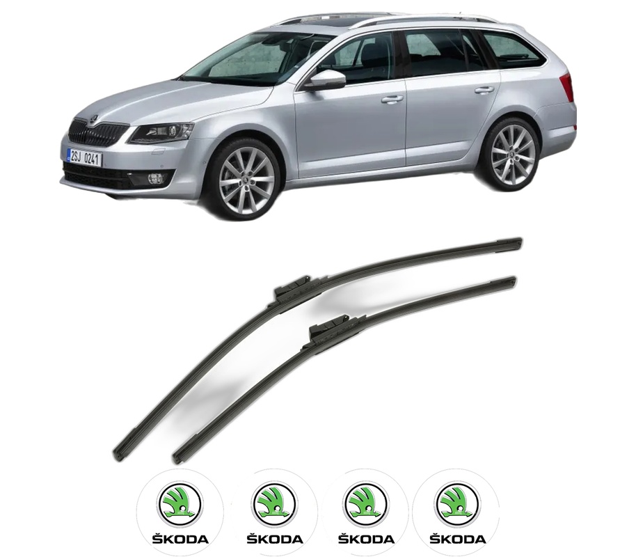 Set stergatoare auto SKODA OCTAVIA III Combi (5E5, 5E6) din 2012-2020, pentru parbriz auto, 2 bucati, Bosch Aerotwin, din cauciuc siliconat rezistent, 4 Stickere Auto SKODA