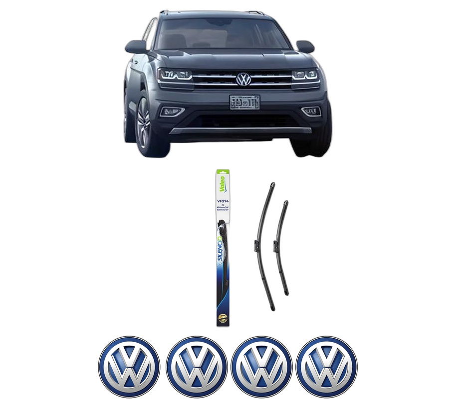 Set stergatoare auto Volkswagen ATLAS (CA1, CA2, CA3) din 2016-2019, pentru parbriz auto, 2 bucati, Valeo Silencio, din cauciuc siliconat rezistent, 4 Stickere Auto Volkswagen