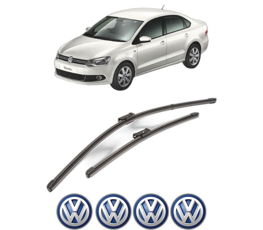 Set stergatoare auto Volkswagen POLO V Saloon (602, 604, 612, 614) din 2010-2022, pentru parbriz auto, 2 bucati, Valeo Silencio Xtrm, din cauciuc siliconat rezistent, 4 Stickere Auto Volkswagen