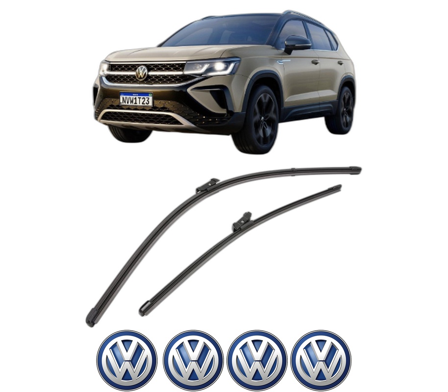 Set stergatoare auto Volkswagen TAOS (CL1, CP1, CQ1) din 2020-2021, pentru parbriz auto, 2 bucati, Valeo Silencio Xtrm, din cauciuc siliconat rezistent, 4 Stickere Auto Volkswagen
