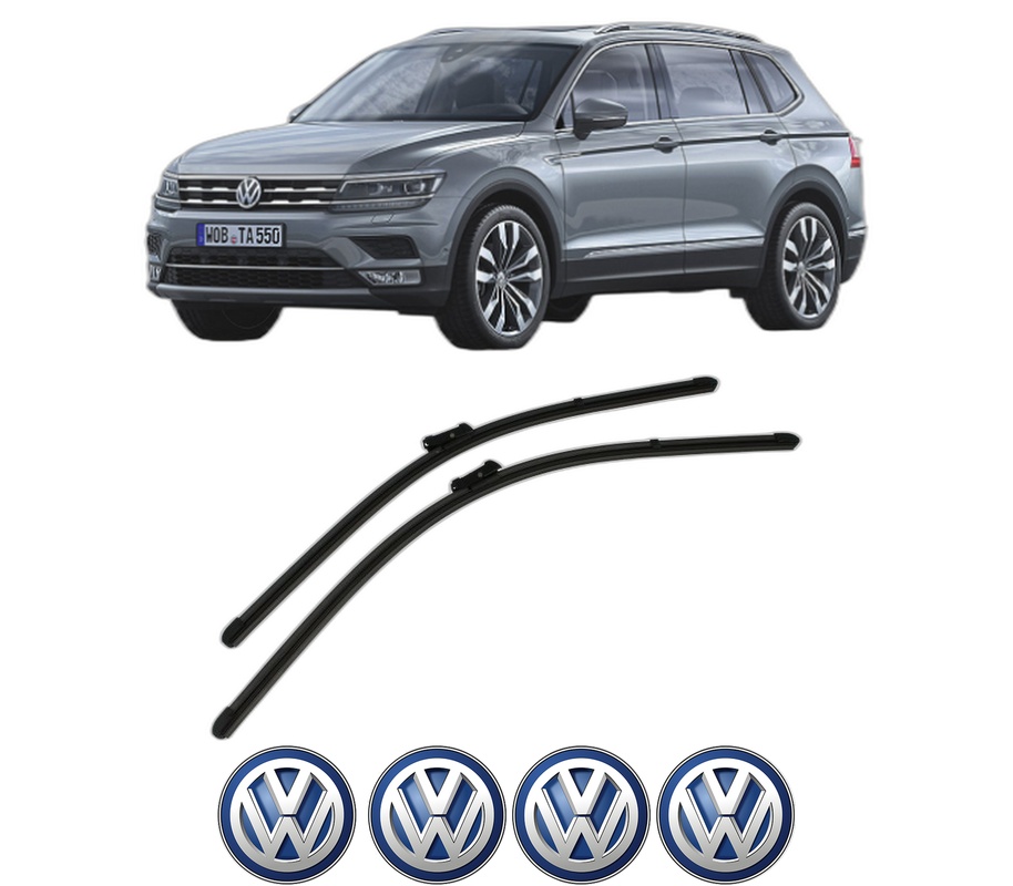 Set stergatoare auto Volkswagen TIGUAN ALLSPACE (BW2, BJ2) din 2017-2021, pentru parbriz auto, 2 bucati, Valeo Silencio Xtrm, din cauciuc siliconat rezistent, 4 Stickere Auto Volkswagen