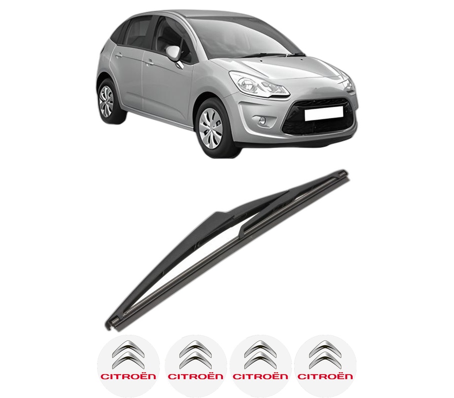 Stergator lamela spate CITROEN C3 II (SC_) din 2009 - 2016, pentru luneta auto, Valeo Silencio, din cauciuc siliconat rezistent, 4 Stickere Auto CITROEN