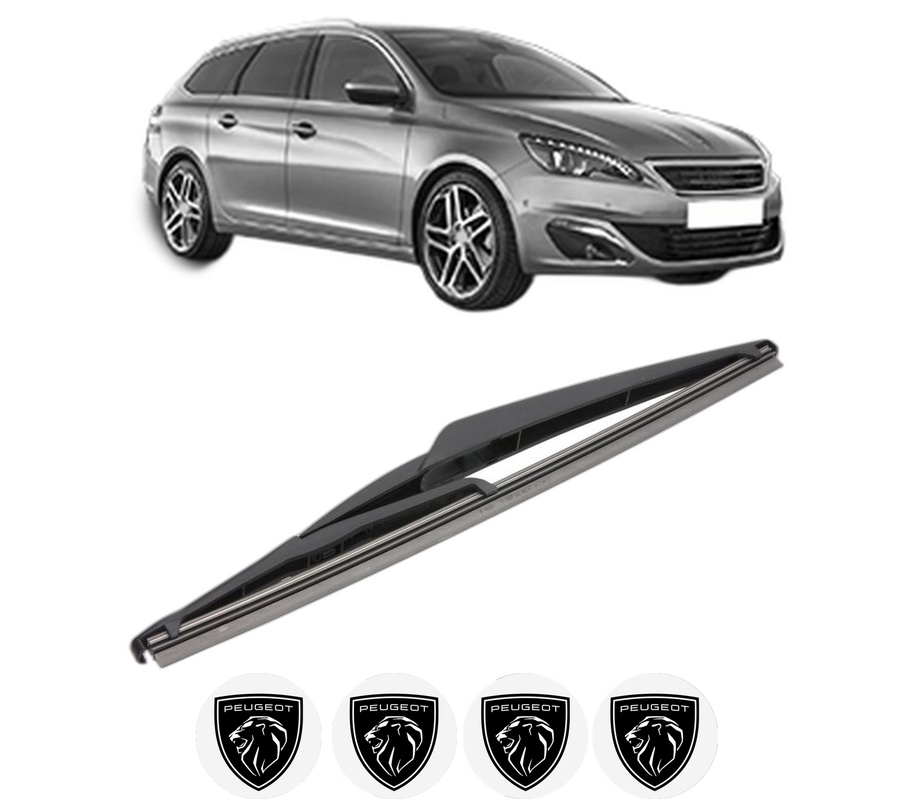 Stergator lamela spate PEUGEOT 308 SW II (LC_, LJ_, LR_, LX_, L4_) din 2014 - 2021, pentru luneta auto, Valeo Silencio, din cauciuc siliconat rezistent, 4 Stickere Auto PEUGEOT