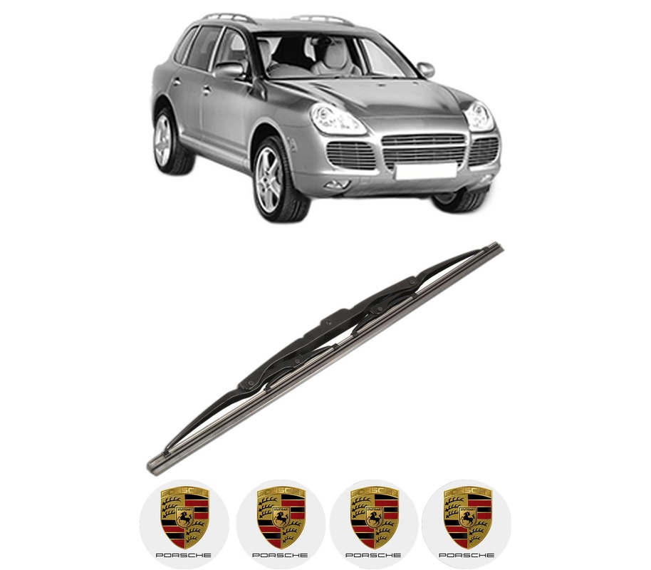 Stergator lamela spate PORSCHE CAYENNE (9PA) din 2002 - 2010, pentru luneta auto, Bosch Twin, din cauciuc siliconat rezistent, 4 Stickere Auto PORSCHE