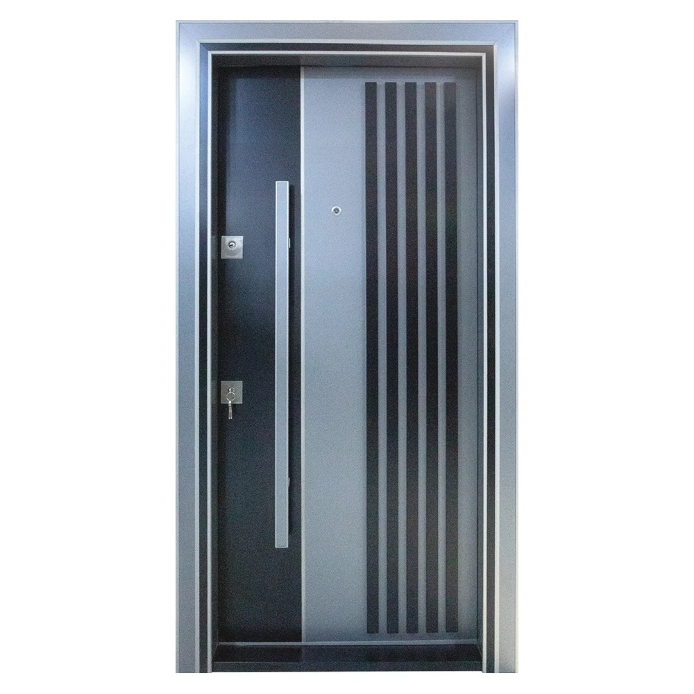 NOVO DOORS Usa metalica de exterior cu izolatie si vizor NDS1000S, Din compozit, 2 yale, Kit complet, Pentru case, (Culoare: Gri Antracit, Sens deschidere: Dreapta, Dimensiune: 100 cm, Geam: Sticla securizata)