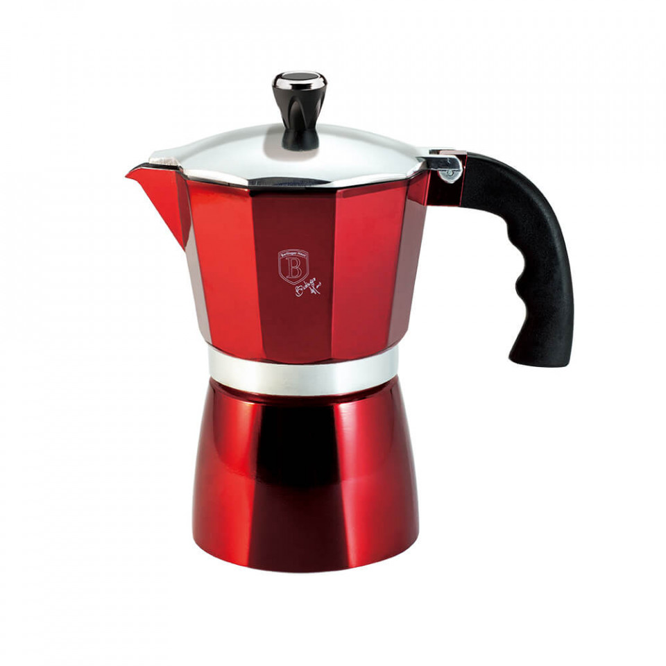 Espressor cafea pentru aragaz (Cafetiera) 3 cesti Burgundy Metallic Line Berlinger Haus BH 6387