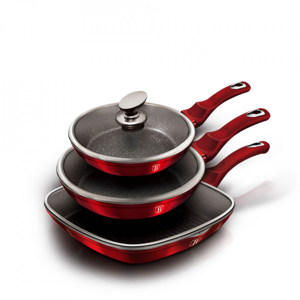 Set 3 tigai marmorate cu capac (6 piese) Burgundy Metalic Line Berlinger Haus BH 6189