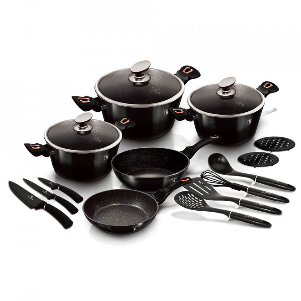 Set oale si tigai (17 piese) Metallic Line Shiny Black Edition BerlingerHaus BH 7045