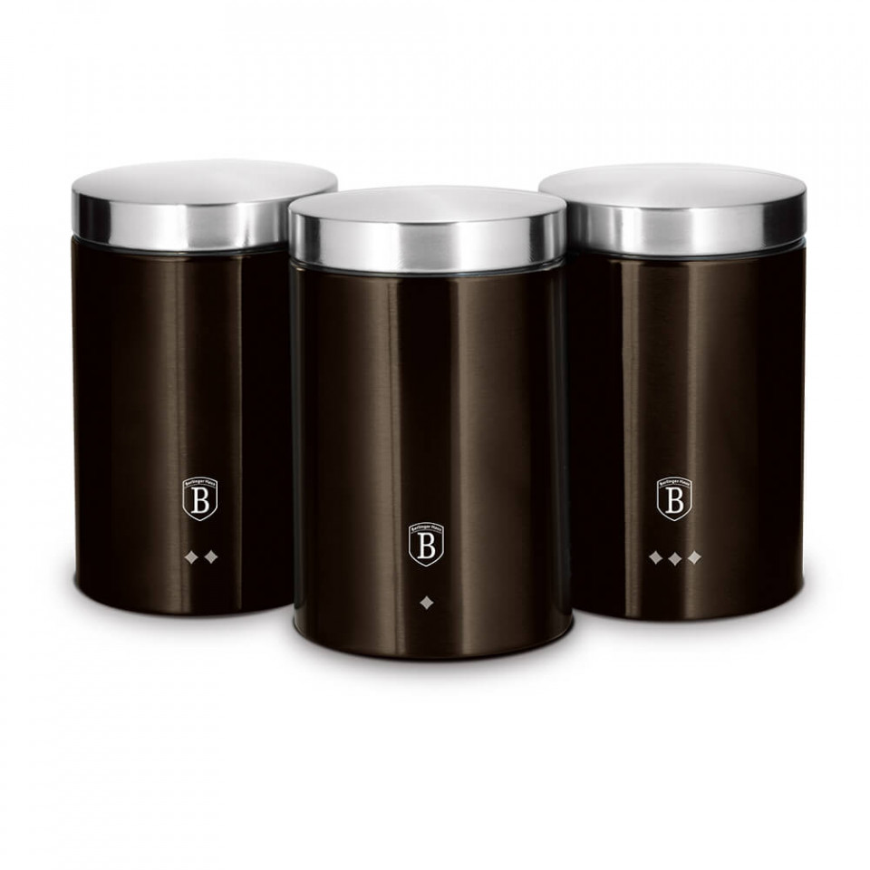 Set 3 recipiente pentru cafea, ceai si zahar Metallic Line Shiny Black Edition BerlingerHaus BH 6828