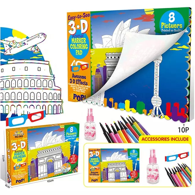 Carte de Colorat Lavabila cu Ochelari 3D - Monumente