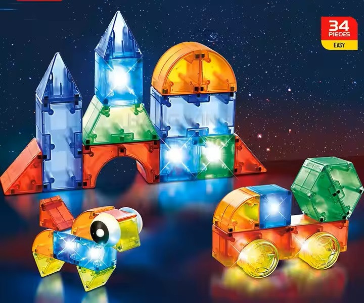 Joc Constructie Magnetic cu Lumini - 34 Piese