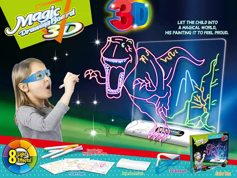 Tabla de Desenat cu Lumini si Ochelari 3D - Dinozauri
