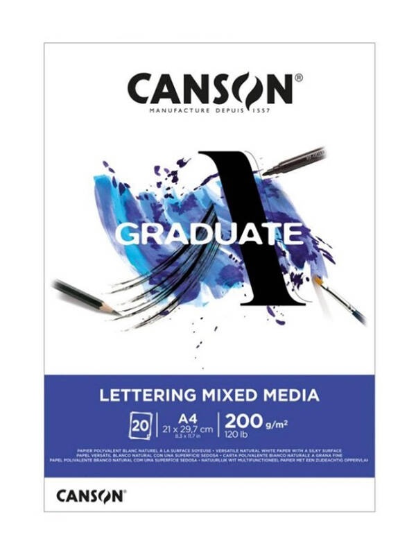 Bloc Graduate Lettering Mixed Media Canson 200g/mp (Marime: A4, 20 file)