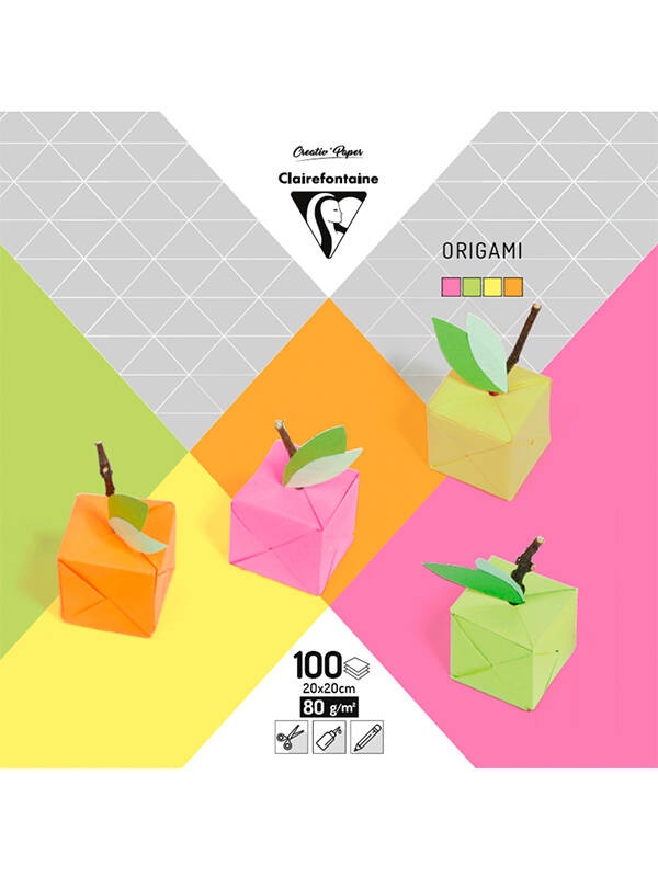 Hartie origami culori neon 100 coli 80g 20X20cm Clairefontaine 95009C