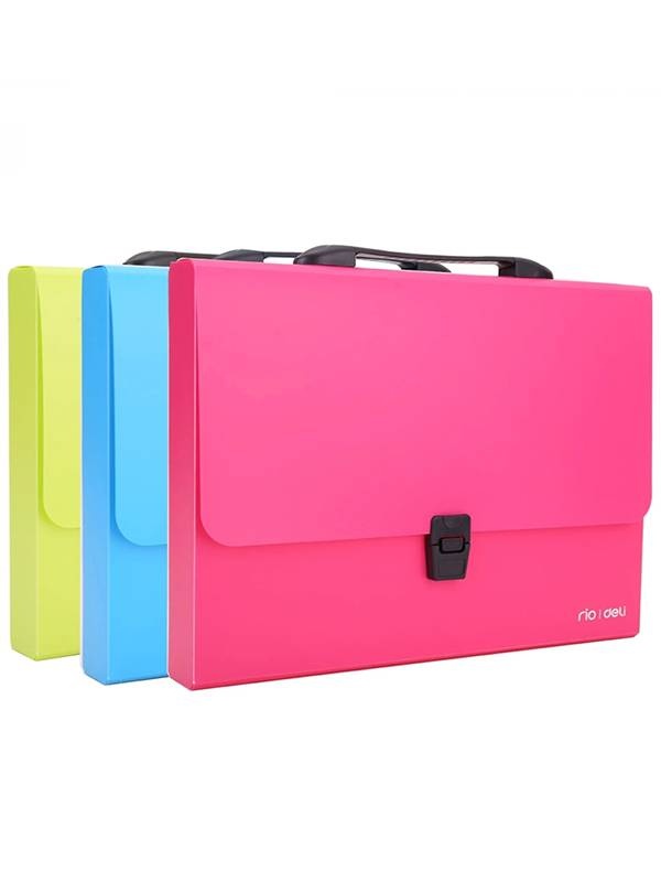 Mapa din plastic, cu maner si 7 compartimente, culori Neon - Deli DLEB40202