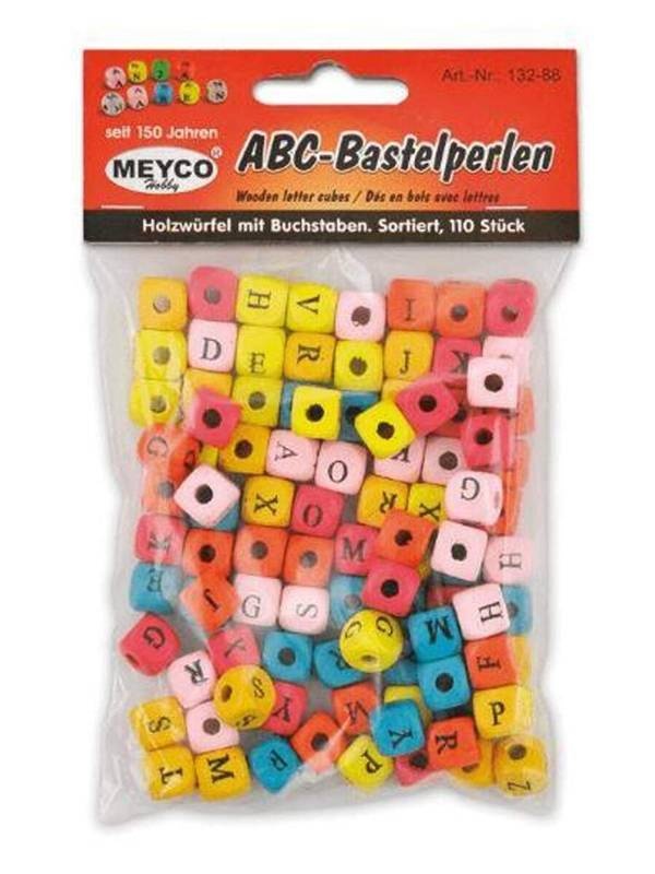 Set 110 margele patrate din lemn colorate 9x9x9mm Meyco 13288