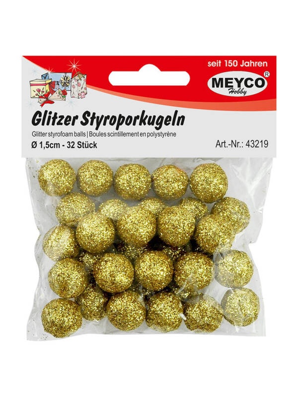 Set bile polistiren cu glitter auriu Meyco (Marime - Nr. bucati: 3 cm, 9 buc.)