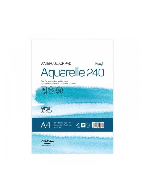 Bloc acuarela A4 Aquarelle Rough 240 g/mp 15F Drasca (Marime: A4)