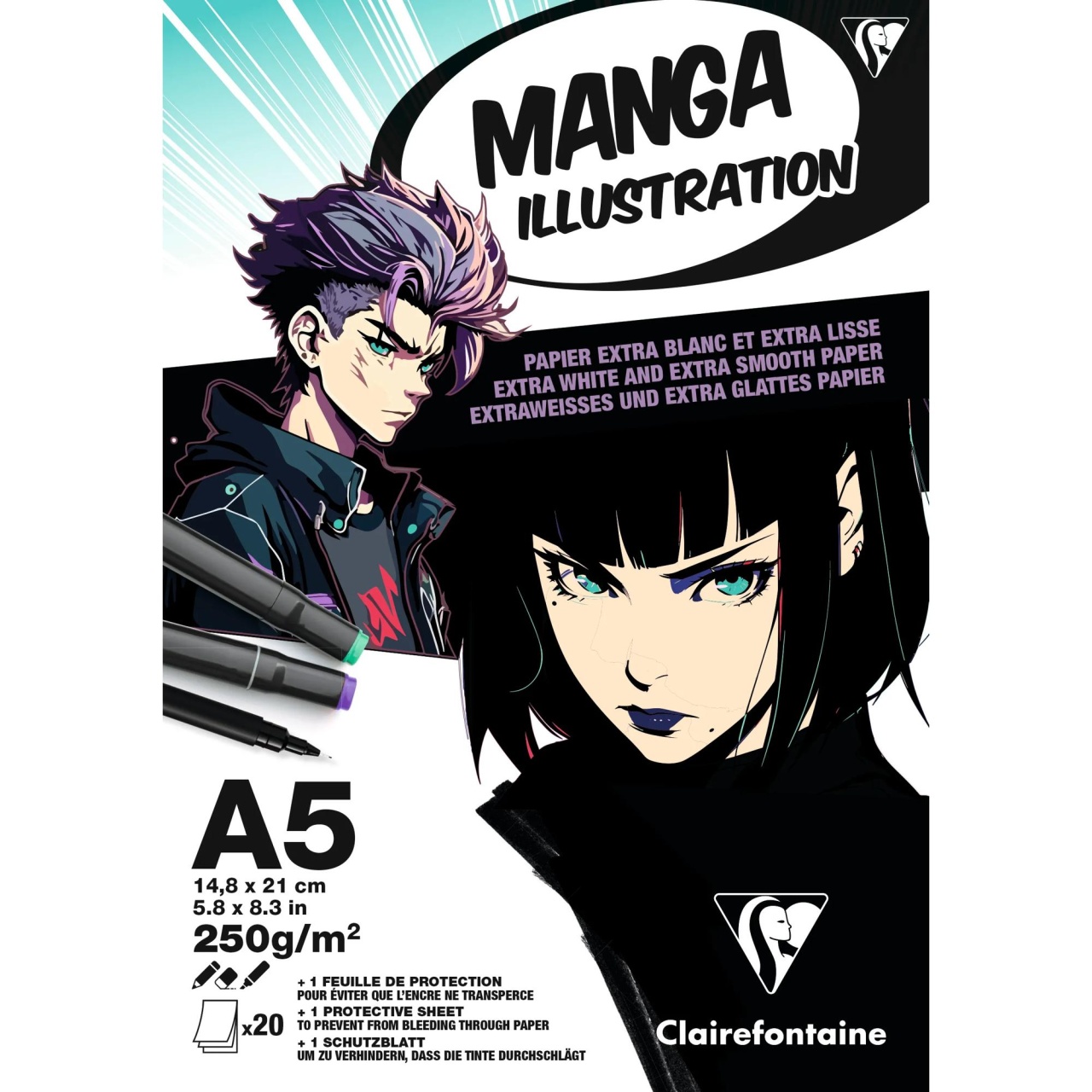 Bloc Manga Illustration Clairefontaine, 20 file, 250g/mp (Marime: A3)