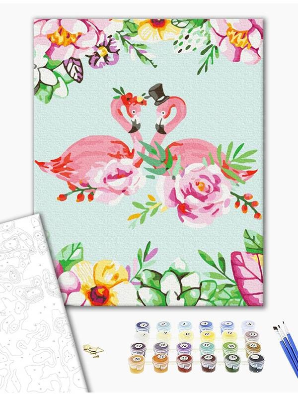 Kit pictura pe numere Flamingos in Floral Art 66170