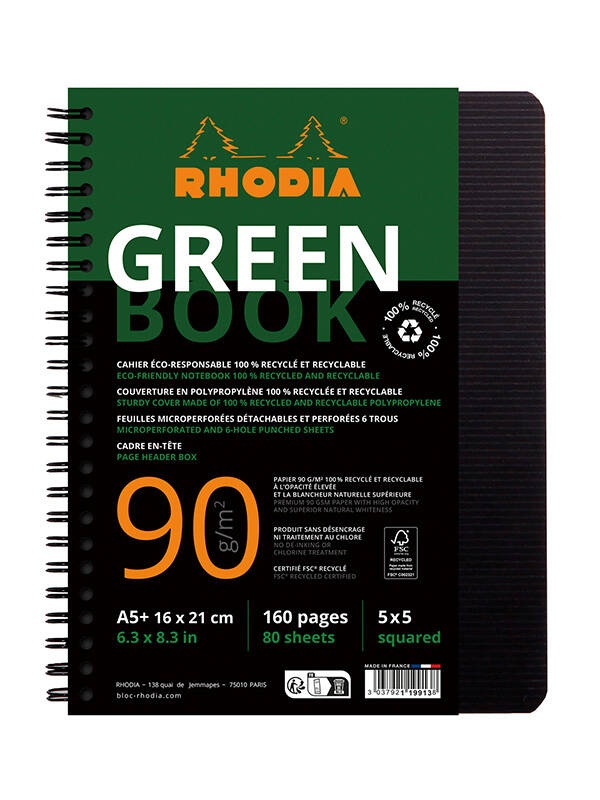 Notebook Greenbook cu spira 80 file 90g Rhodia (Marime / Tip: A4+ (22.5x29.7cm) / dictando)