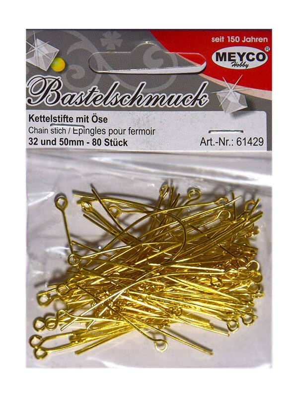 Set 80 ace pentru margelit aurii 35 mm 50 mm Meyco 61429