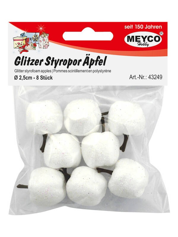Set mere polistiren cu glitter alb Meyco (Marime - Nr. bucati: 2.5 cm, 8 buc.)