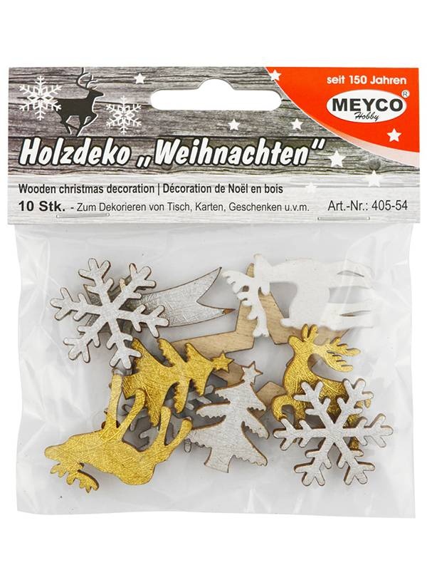 Set 10 Decoratiuni din lemn - motive de Iarna Meyco 405-54
