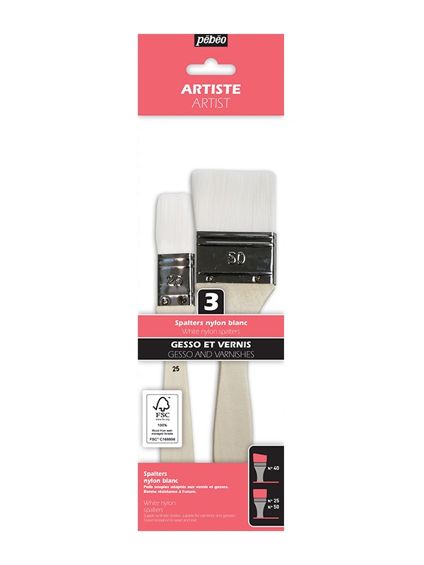 Set 3 pensule tip bidinea, par sintetic, fibre albe, Pebeo 952602