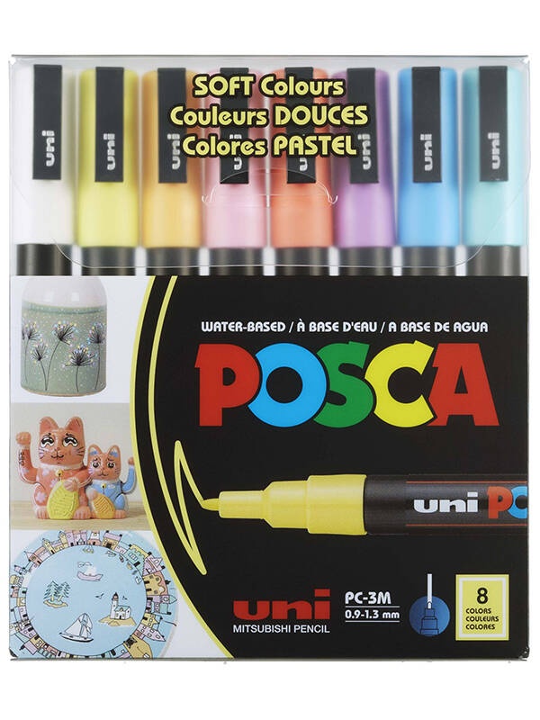 Set 8 markere PC-3M 0.9-1.3 mm culori pastel Uni Posca M1484