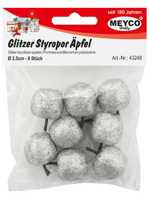 Set mere polistiren cu glitter argintiu Meyco (Marime - Nr. bucati: 3.5 cm, 6 buc.)