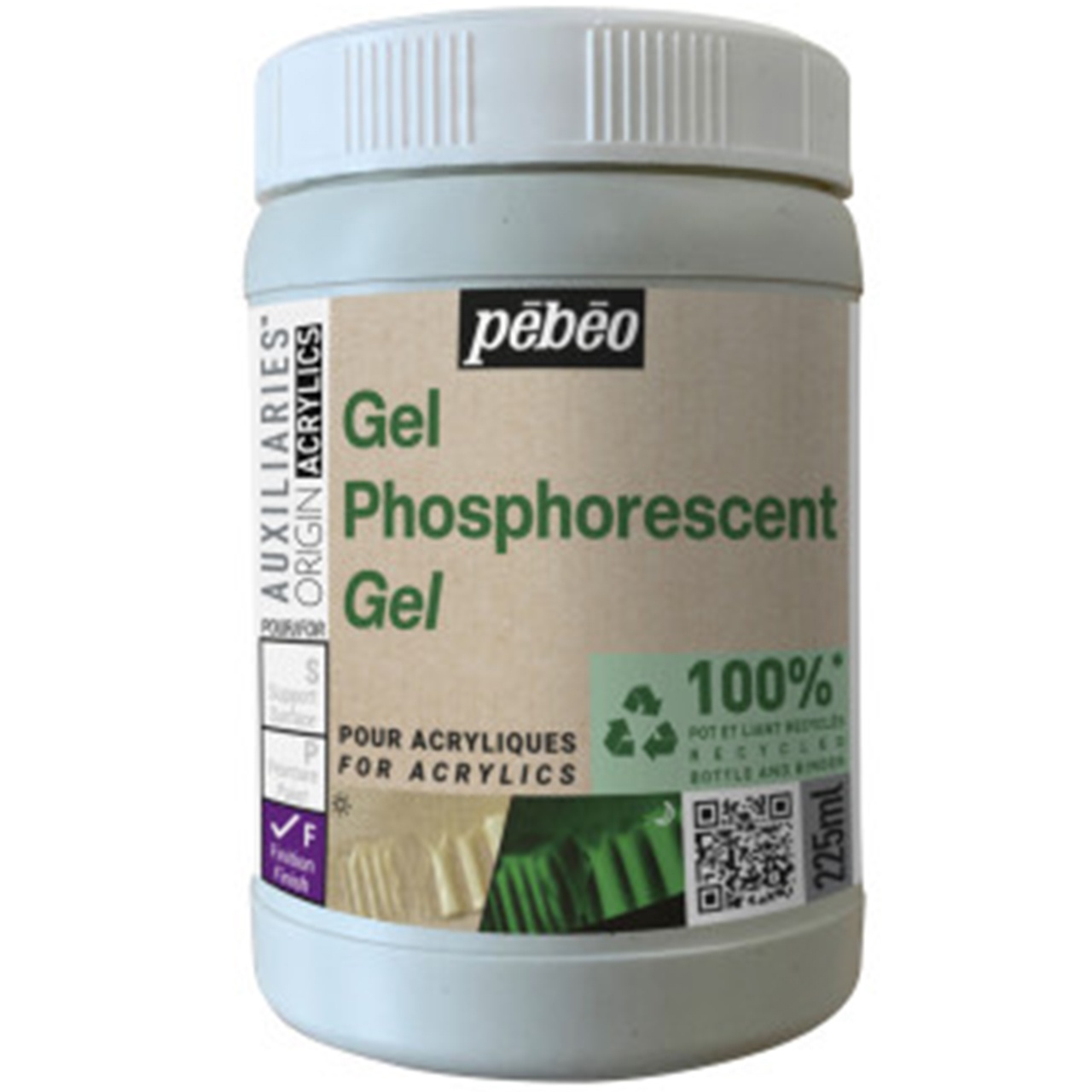 Gel fosforescent 225ml Studio Green Pebeo 818643