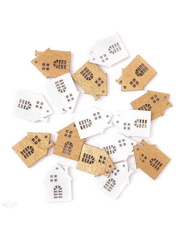 Set 16 casute adezive din lemn, 3 x 2 cm, albe si aurii Dp Craft DPDN-200