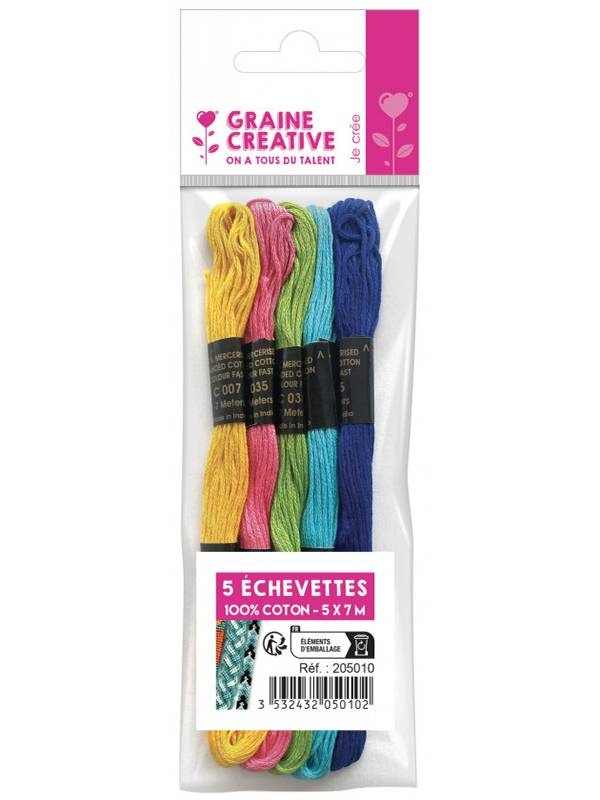 Set 5 culori ata pentru broderie din bumbac 7m Graine Creative 205010