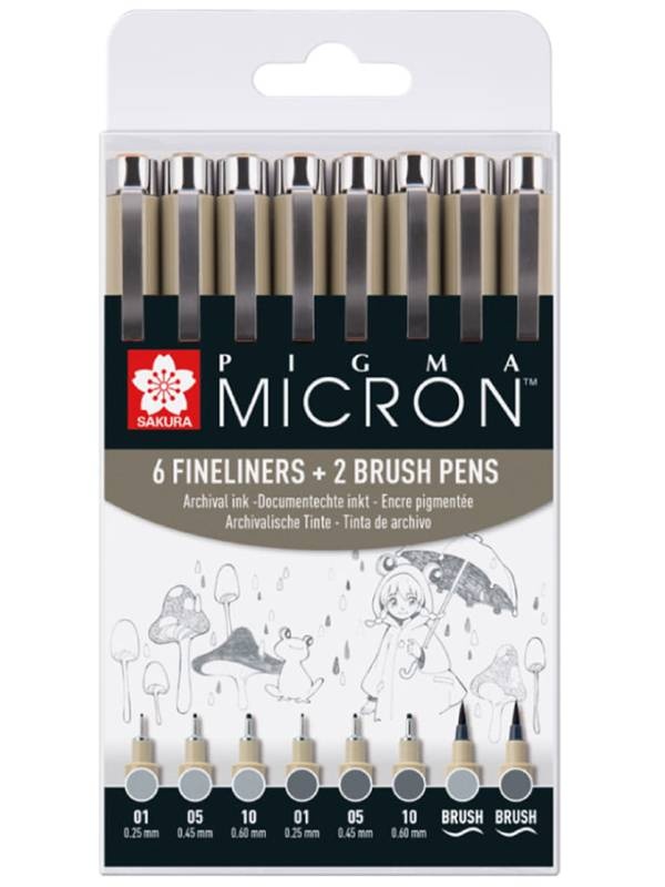 Set 6+2 Linere Pigma Micron Grey Sakura poxsdk8c