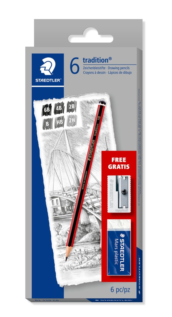 Set 6 creioane pentru schita Tradition Mars Lumograph 61110C6 Staedtler