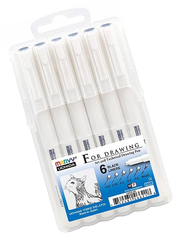 Set 6 linere Black Marvy Uchida for Drawing 4600-6A