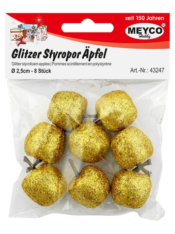 Set mere polistiren cu glitter auriu Meyco (Marime - Nr. bucati: 2.5 cm, 8 buc.)