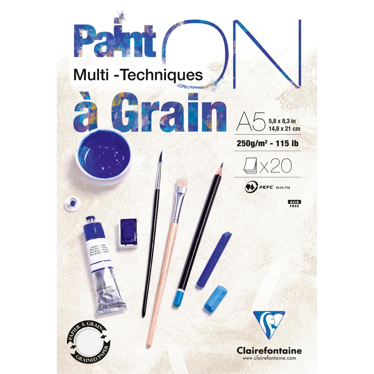 Bloc Mix Media Clairefontaine Paint'ON Grain, 20 file, 250g/mp (Marime: A4)