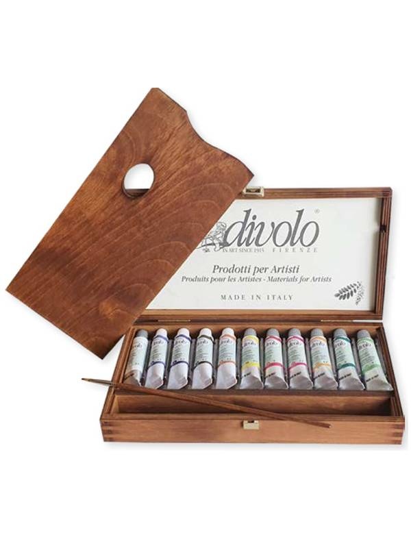 Culori tempera set 11x20ml cutie de lemn Divolo CAS-150