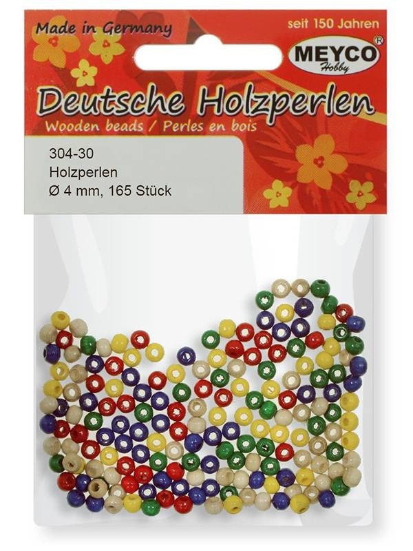 Set 165 margele din lemn colorate, diametru 4mm Meyco 304-30