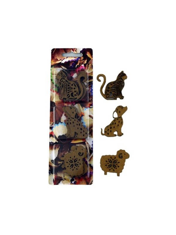 Set 3 ornamente cu animale din lemn 4cm ACH 355423